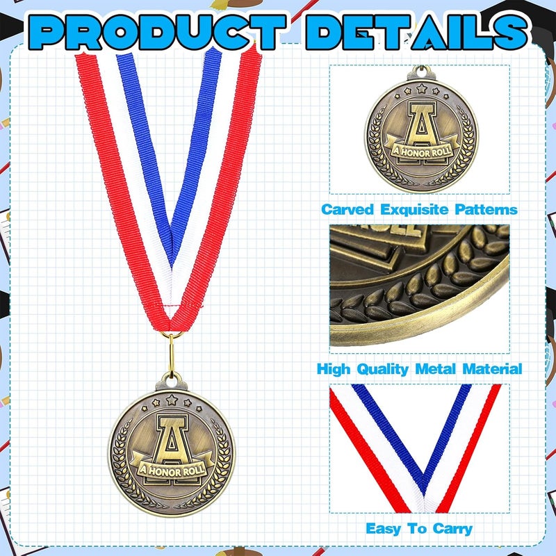Quelay 30 Pcs 2'' Gold Medals for Awards Winner Bulk with Neck Ribbons Metal Trophy Award Prize Gift for Kids Students Adults School Graduation Participation Competitions - Image 3